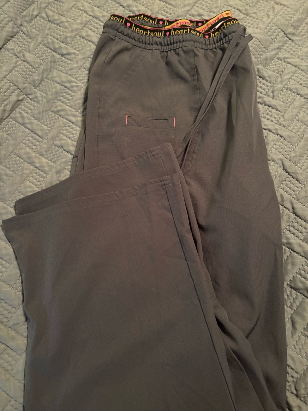 Heart Soul Gray Elastic-Waist Scrub Open Leg Pant with Branded Trim. XL Petite